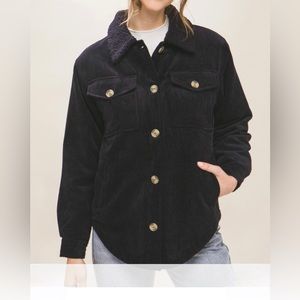 Last 2 New Corduroy Jacket Sherpa Collar Pockets Button Front Black